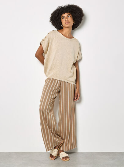 Linen Blend Wide-Leg Stripe Trousers