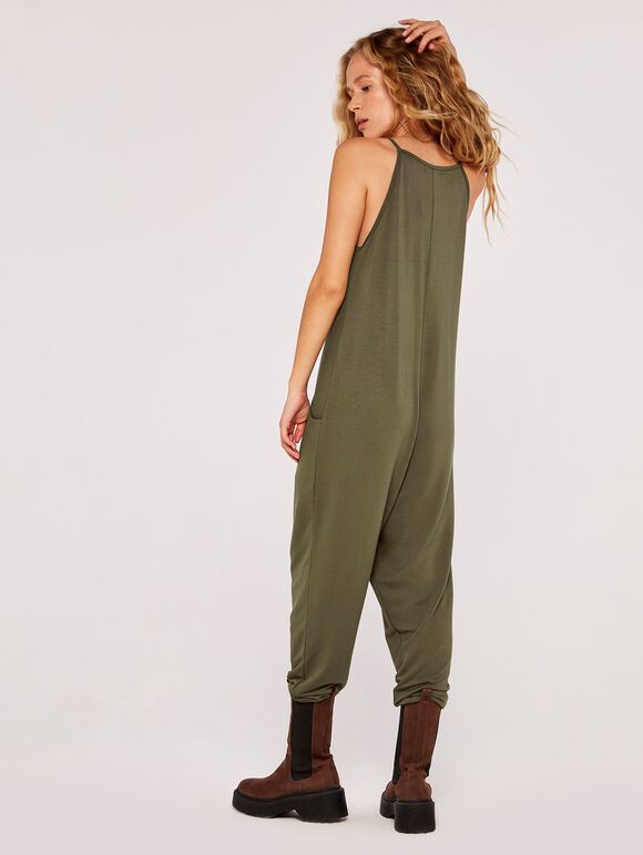 Sweatshirt Strappy Jumpsuit, Khaki, large
