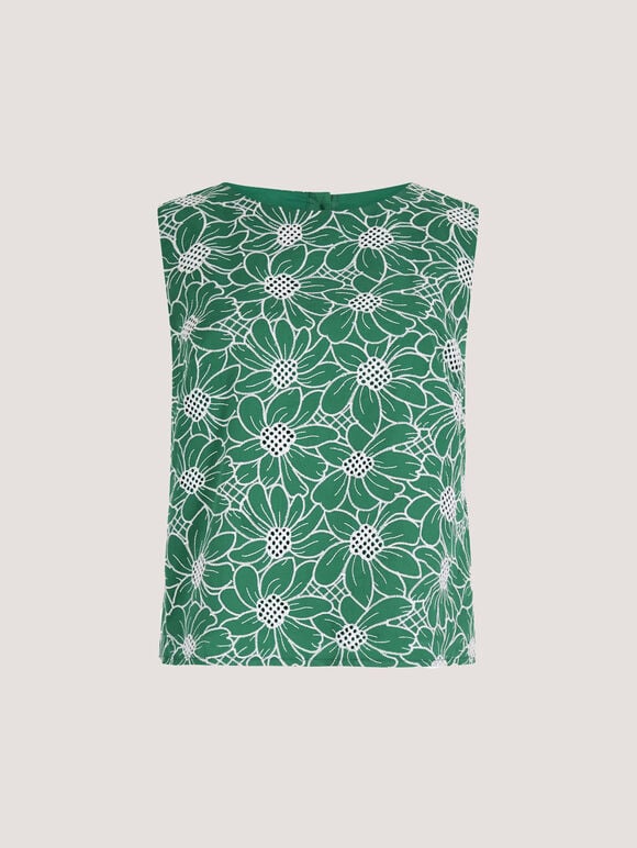 Floral Lace Embroidered Cotton Top, Green, large
