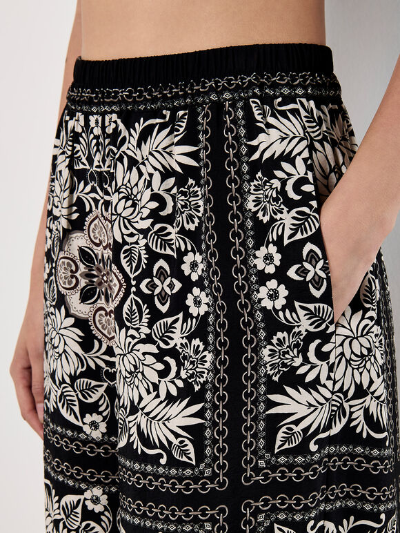Scarf Print Flare Trousers, Black, large