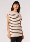 Breton Stripe Longline Knitted Top, Stone, large