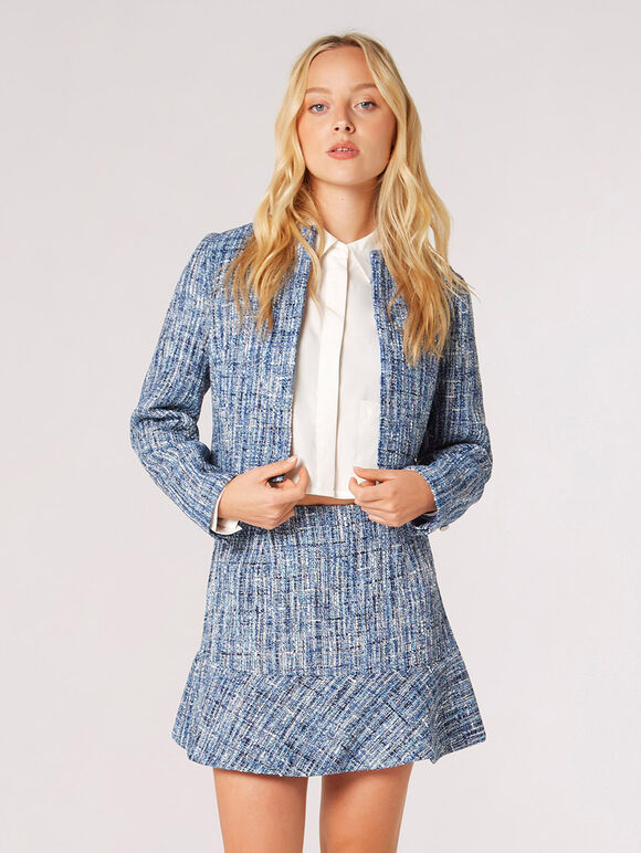 Shimmer Tweed Cropped Blazer, Blue, large