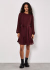 Chiffon Polka Dot Mini Dress, Burgundy, large