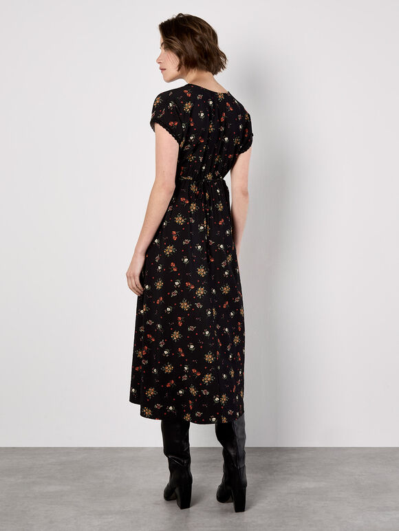 Floral Heart Midi Dress, Black, large