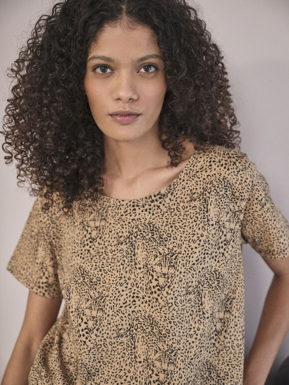 Camo Leopard Print Lounge Tee, Stone, large