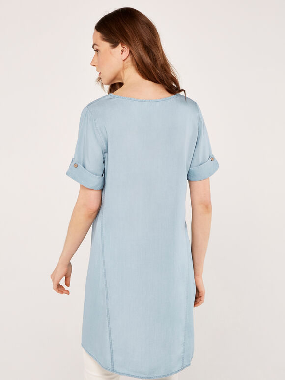 Denim Tencel Dress, Blue, large