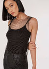 Rhinestone Mesh Mini Dress, Black, large