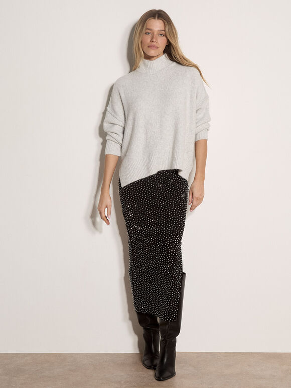 Brushed High-Low Oversized Jumper, White, large