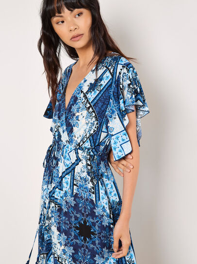 Patchwork Ruffle Tiered Midi Dress