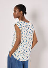 Bird Print Graphic Woven T-Shirt, Cream, large