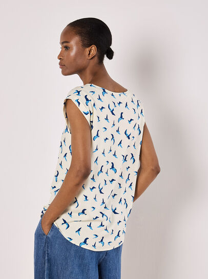 Bird Print Graphic Woven T-Shirt