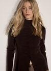 Fine Knit Ruched Cardigan, Brown, large