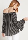 Stripe Bardot Blouse, Black, large