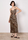 Leopard Print Textured Slip Midi Dress, Stone, large