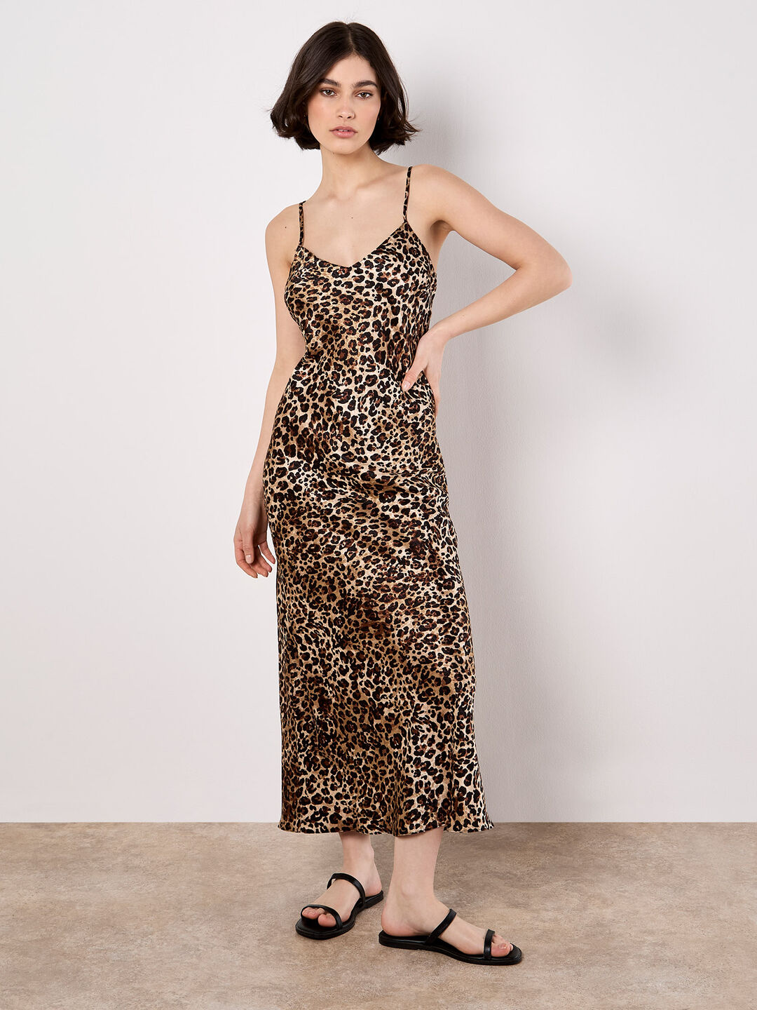 Leopard Print Textured Slip Midi Dress