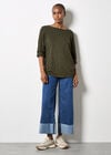 Cotton Blend Ruched Side Jumper, Khaki, large