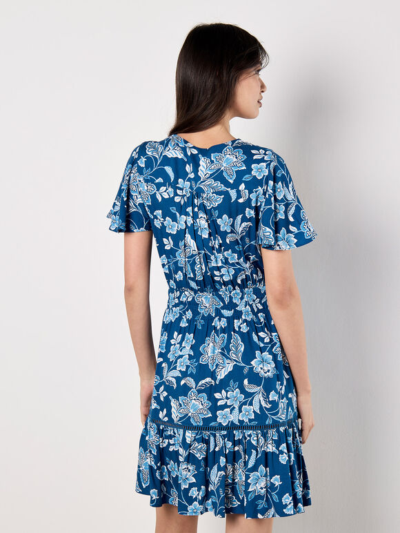 Sarasa Floral Wrap Mini Dress, Blue, large
