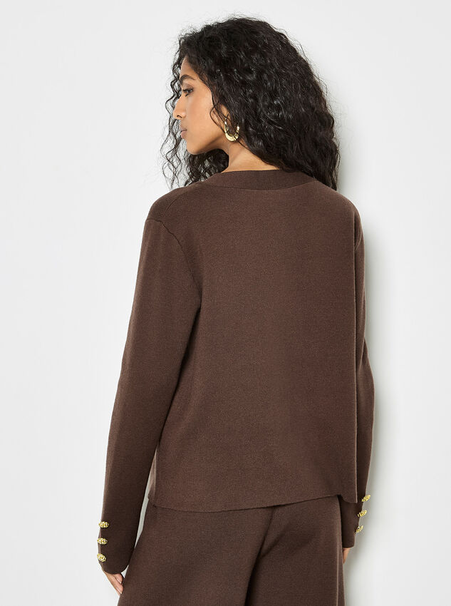 Statement Hammered Buttons Lightweight Cardigan, Brown, large