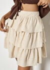 Linen Blend Ruffle Mini Skirt, Stone, large