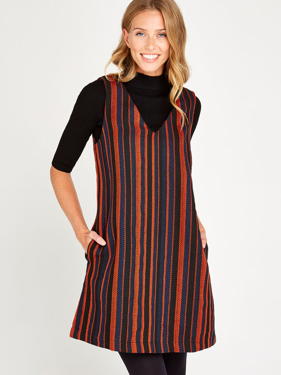 Orange Textured Multistripe Shift Dress, Orange, large