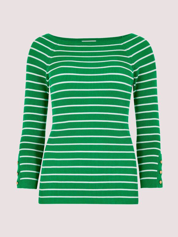  Stripe Ribbed Jumper, Green, large