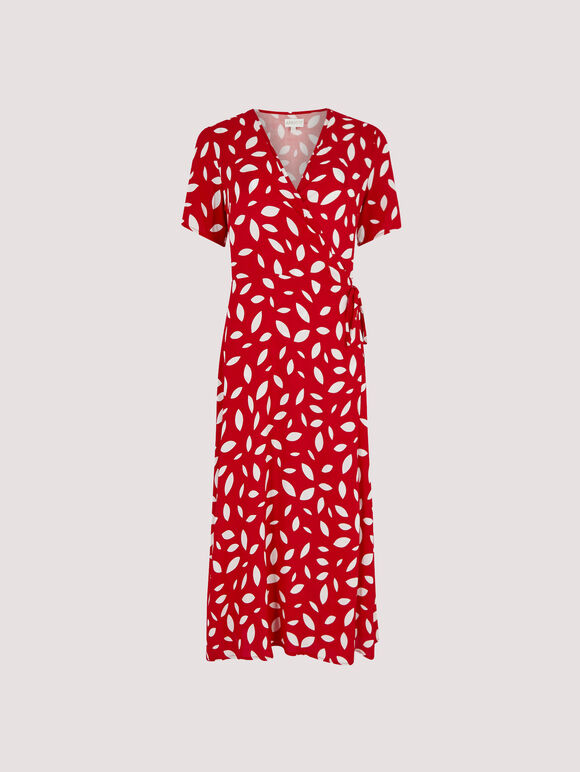 Falling Leaves Wrap Dress, Red, large
