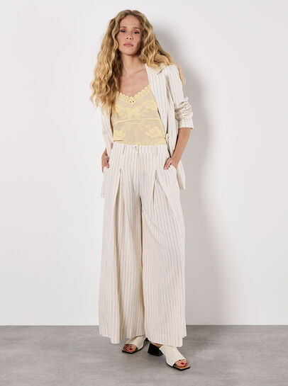 Pinstripe Pleat Palazzo Trousers