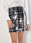 Check Sequin Mini Skirt, Black, large