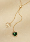 Gold Tone Green Stone Heart Necklace, Green, large