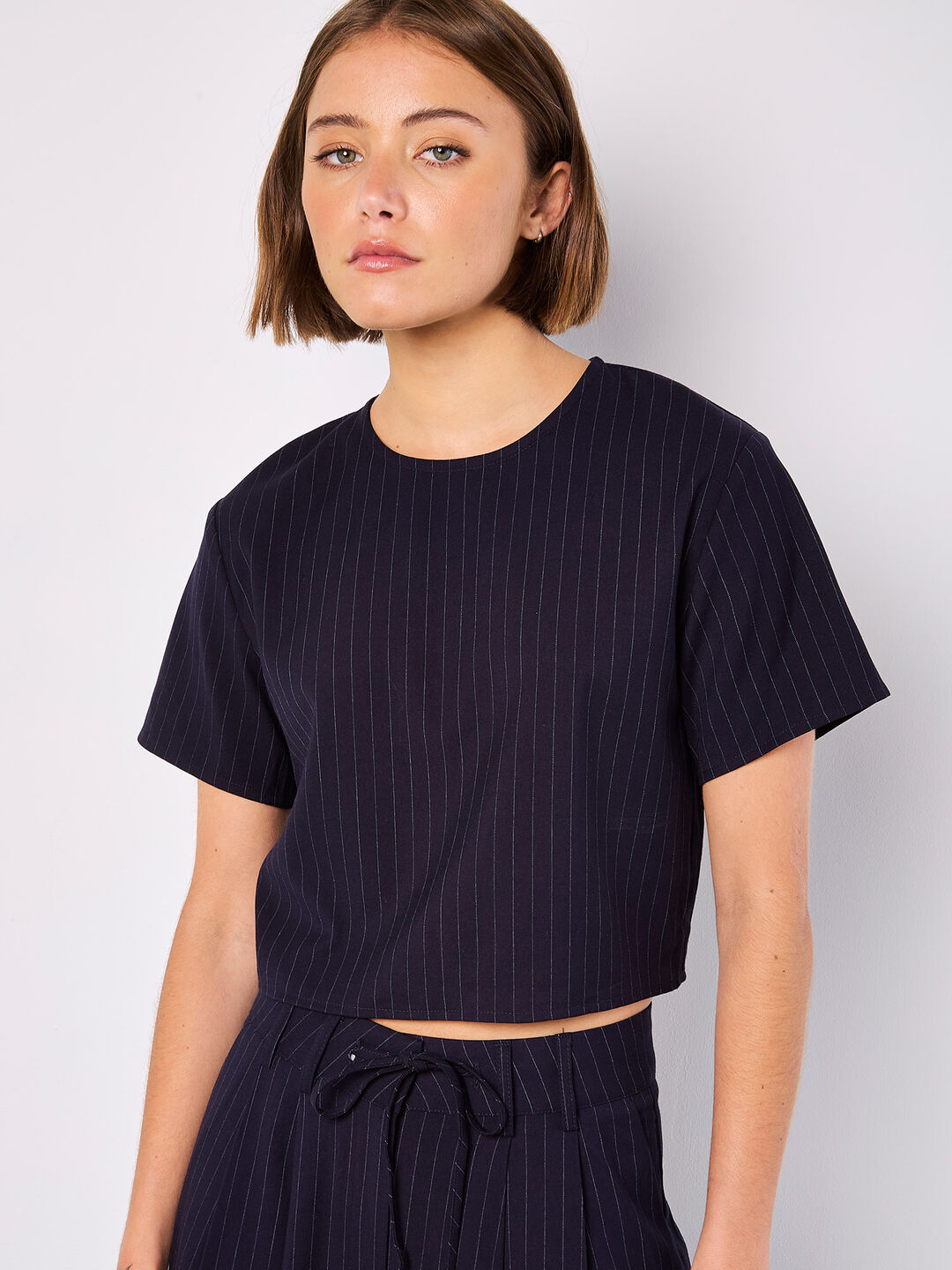 Image of Pinstripe Cropped Top