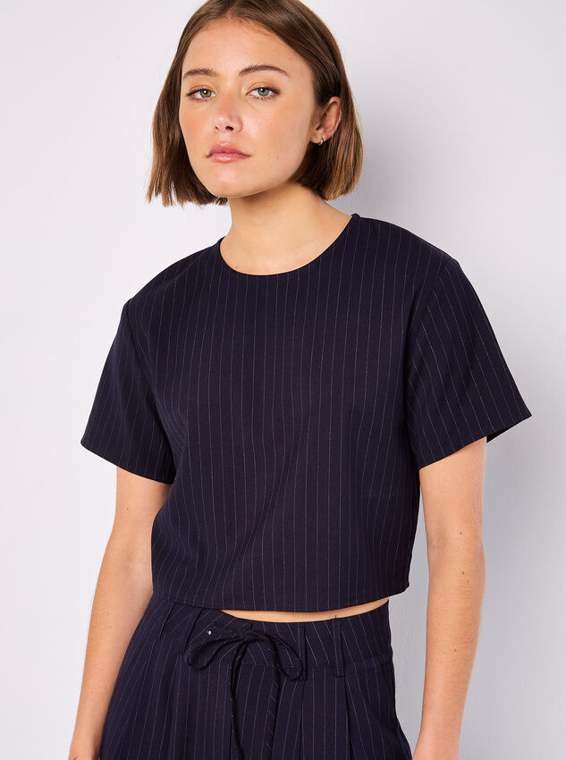 Pinstripe Cropped Top, Navy, large