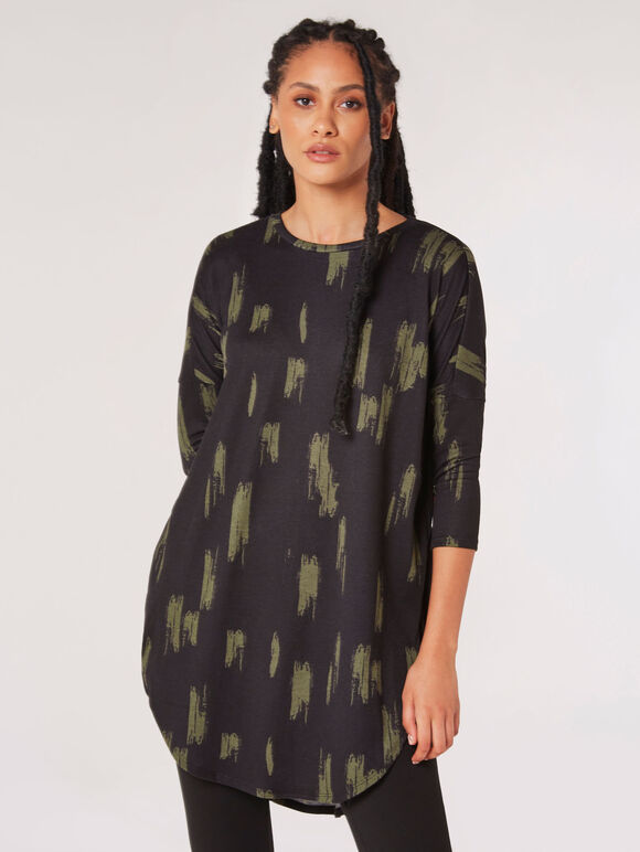 Brushstroke Knitted Longline Top, Black, large