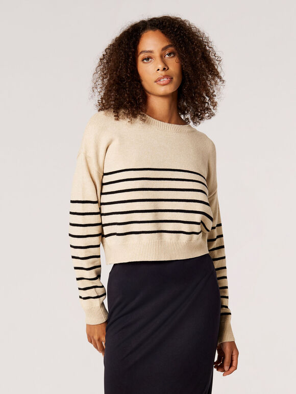 Stripe Knitted Gold Button Jumper, Stone, large