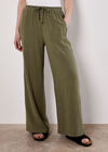 Linen Blend Wide Leg Trousers, Khaki, large