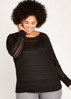Mesh Stripe Batwing Top+, Black, large