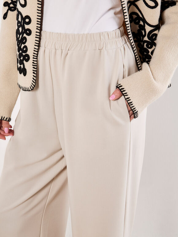 Woven Wide Leg Trousers, Stone, large