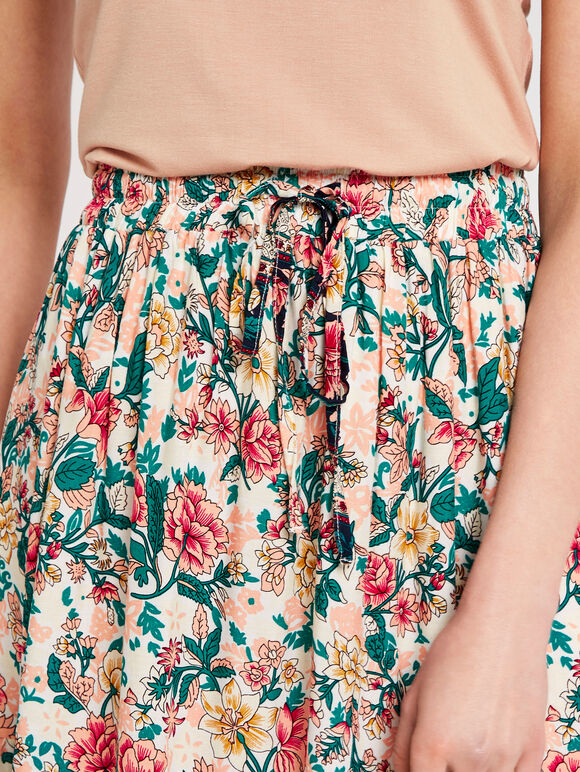 Floral Border Skirt, Cream, large