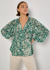 Blurred Floral Chiffon Blouse, Green, large