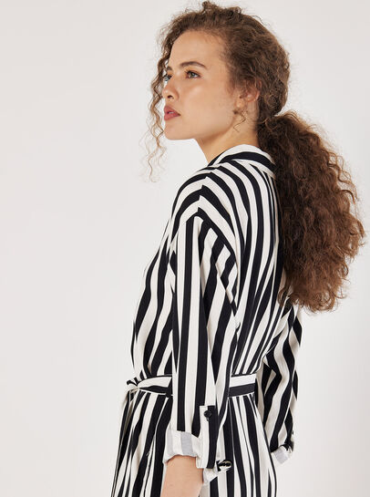 Monochrome Stripe Shirt Midi Dress