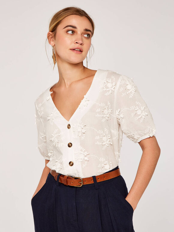 Embroided Cotton Top, Cream, large
