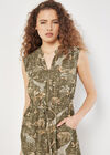 Tropical Animal Print Zip Mini Dress, Khaki, large