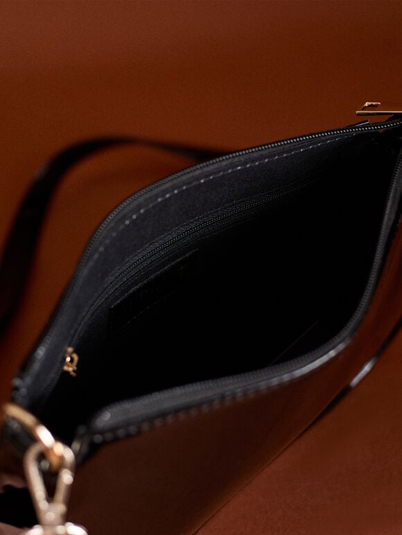 Patent Faux Leather Crossbody Bag, Black, large