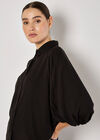 Seam Detail Puff Sleeve Shirt, Black, large