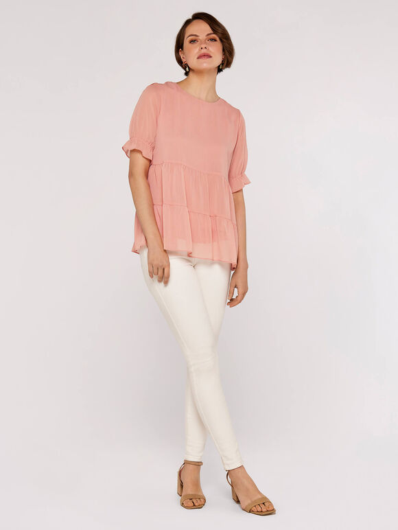 Recycled Crinkle Tiered Top, Pink, large