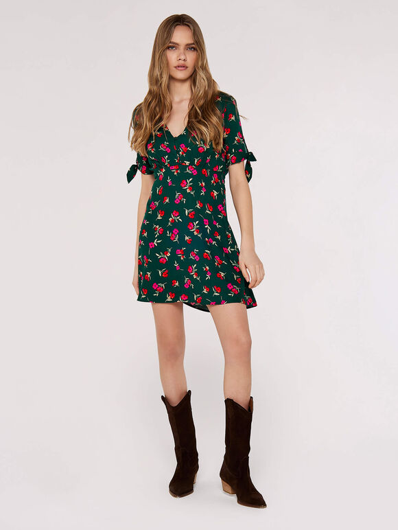 Bow Detail Mini Dress, Green, large