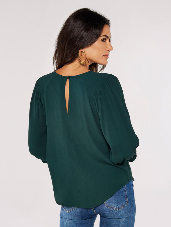 Puff Sleeve Jersey Top, Green, large