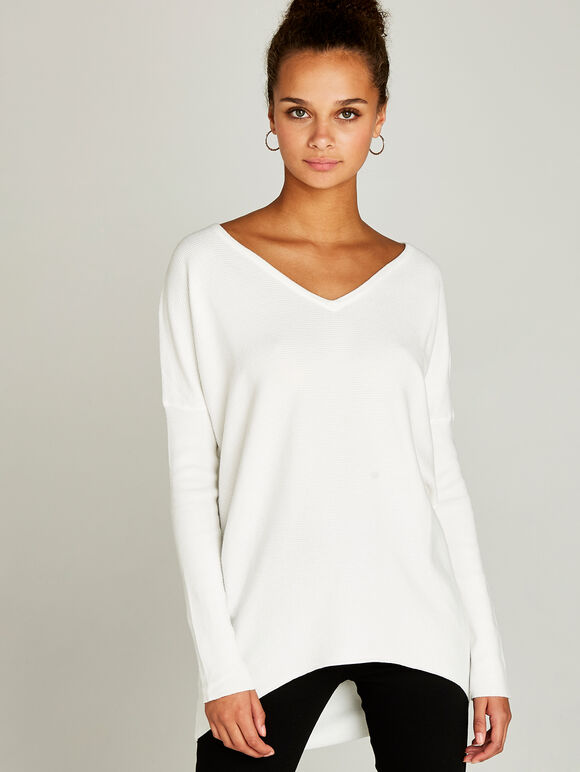 Ribbed Oversized Jumper, Cream, large