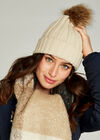 Knit Faux Fur Pom Pom Beanie, Stone, large
