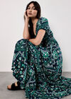 Scarf Print Smocked Maxi Dress, Navy, large