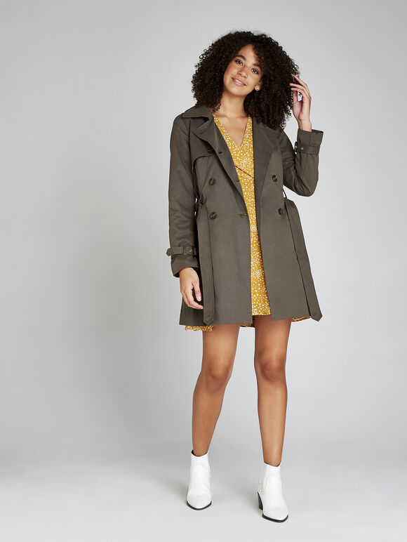Khaki Classic Tie Waist Trench Coat, Khaki, large